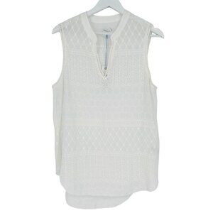 GF Collection Tank Top Off White Embroidered Eyelet Sheer High Low V-Neck Size M